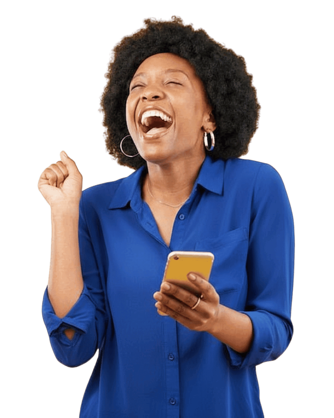 African woman excited smartphone notification lifestyle